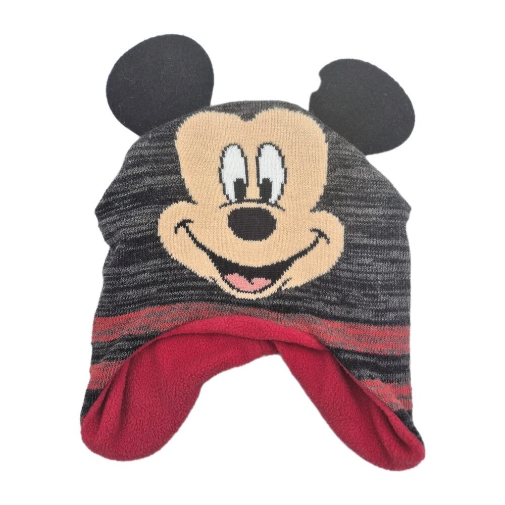 Disney Junior Mickey Mouse Earflap Knit Beanie Cap Black Red
